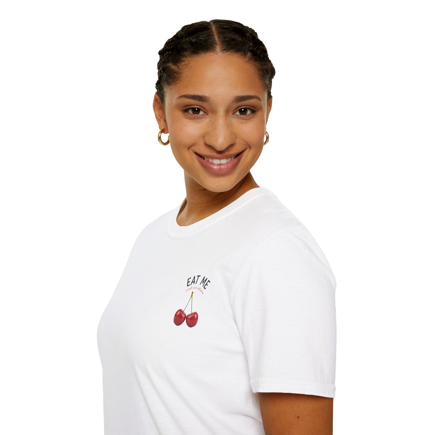 Cherries 'Eat Me' T-Shirt, Fun Cheeky Woman's Tee, Unisex Softstyle Shirt, Fruit