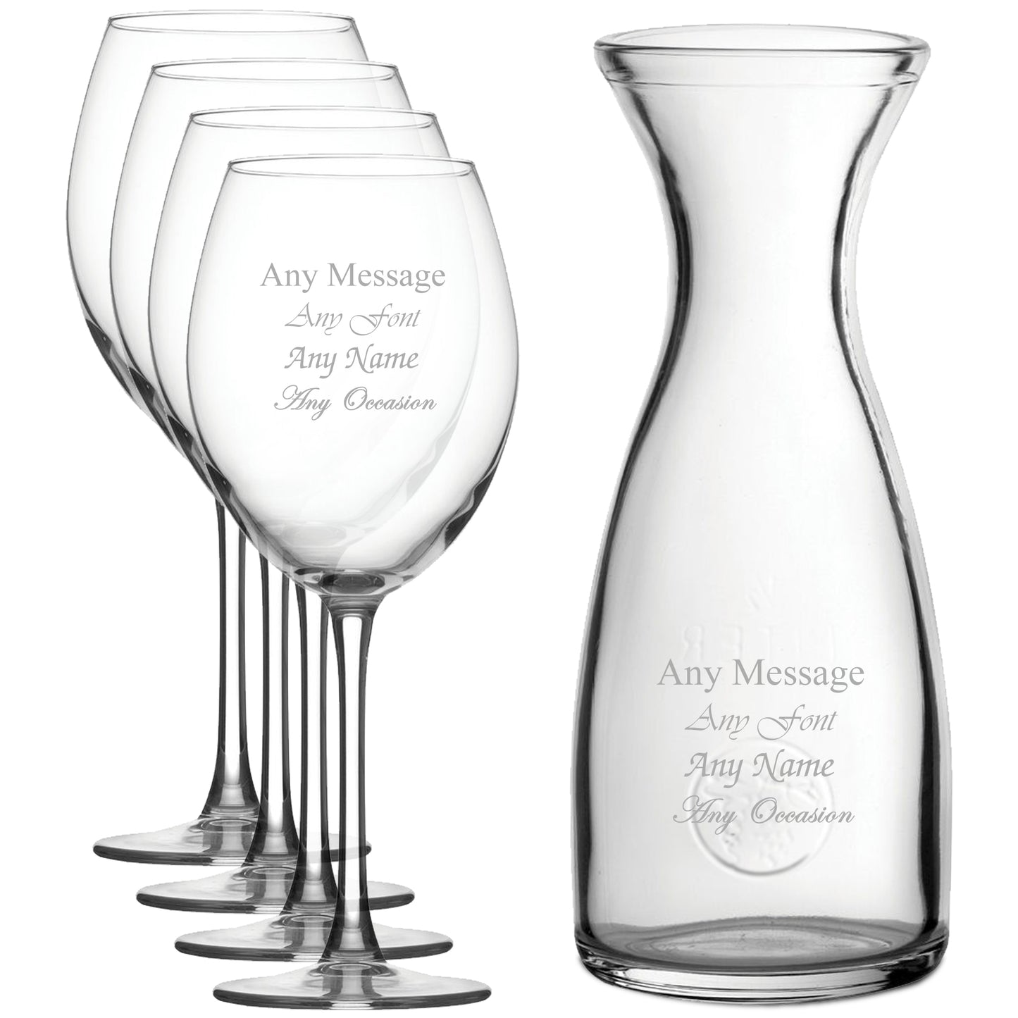 Personalised Engraved Set of 4 Enoteca Wine Glass and 1 Litre Carafe Set Image 1