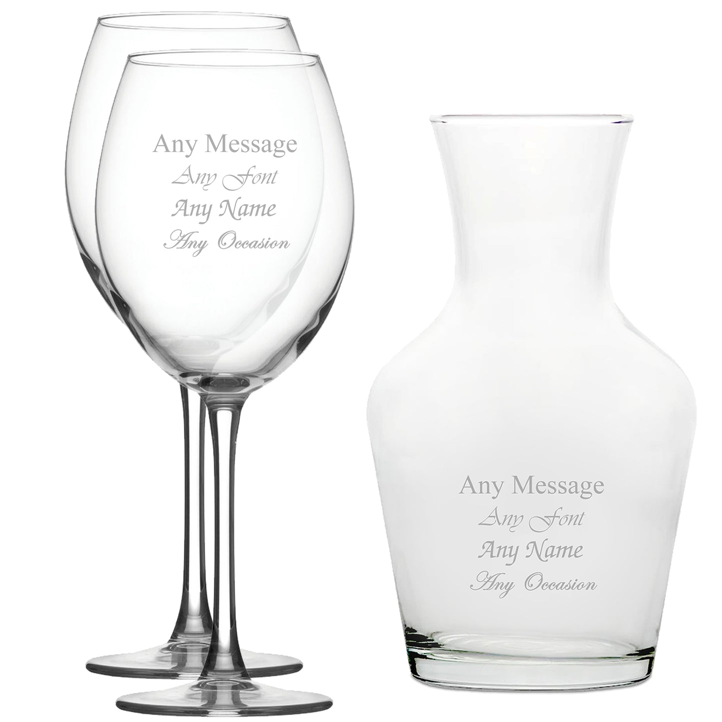 Personalised Engraved Set of 2 Enoteca Wine Glass and 500ml Vin Carafe Set Image 1