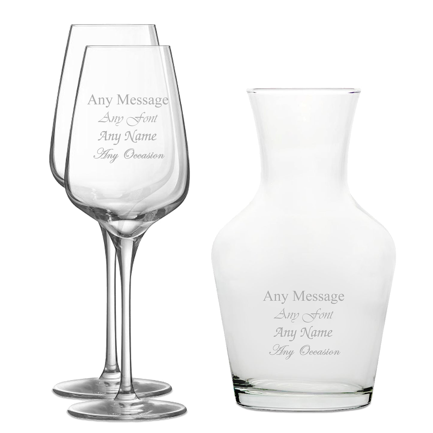Personalised Engraved Set of 2 Sublym Wine Glass and 500ml Vin Carafe Set Image 1