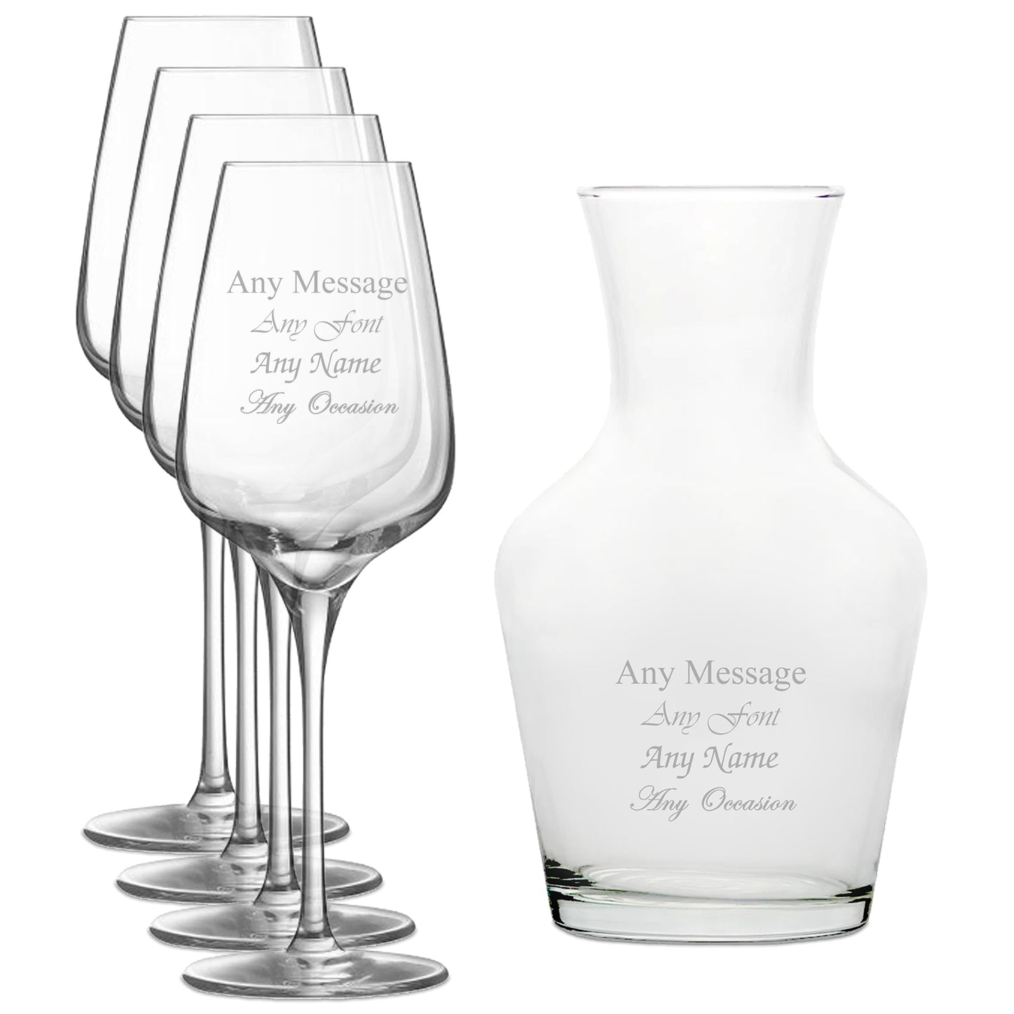 Personalised Engraved Set of 4 Sublym Wine Glass and 500ml Vin Carafe Set Image 1