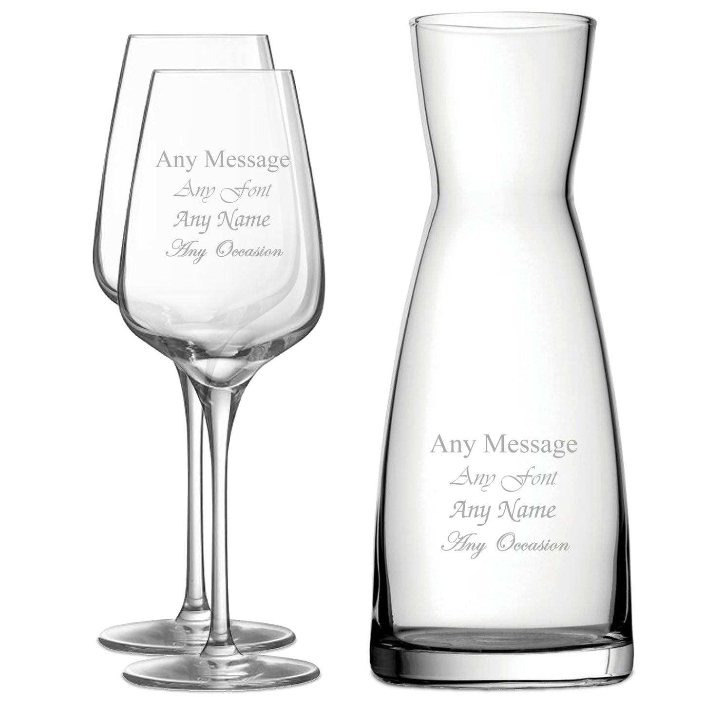 Personalised Engraved Set of 2 Sublym Wine Glass and Contemporary Carafe Set Image 1