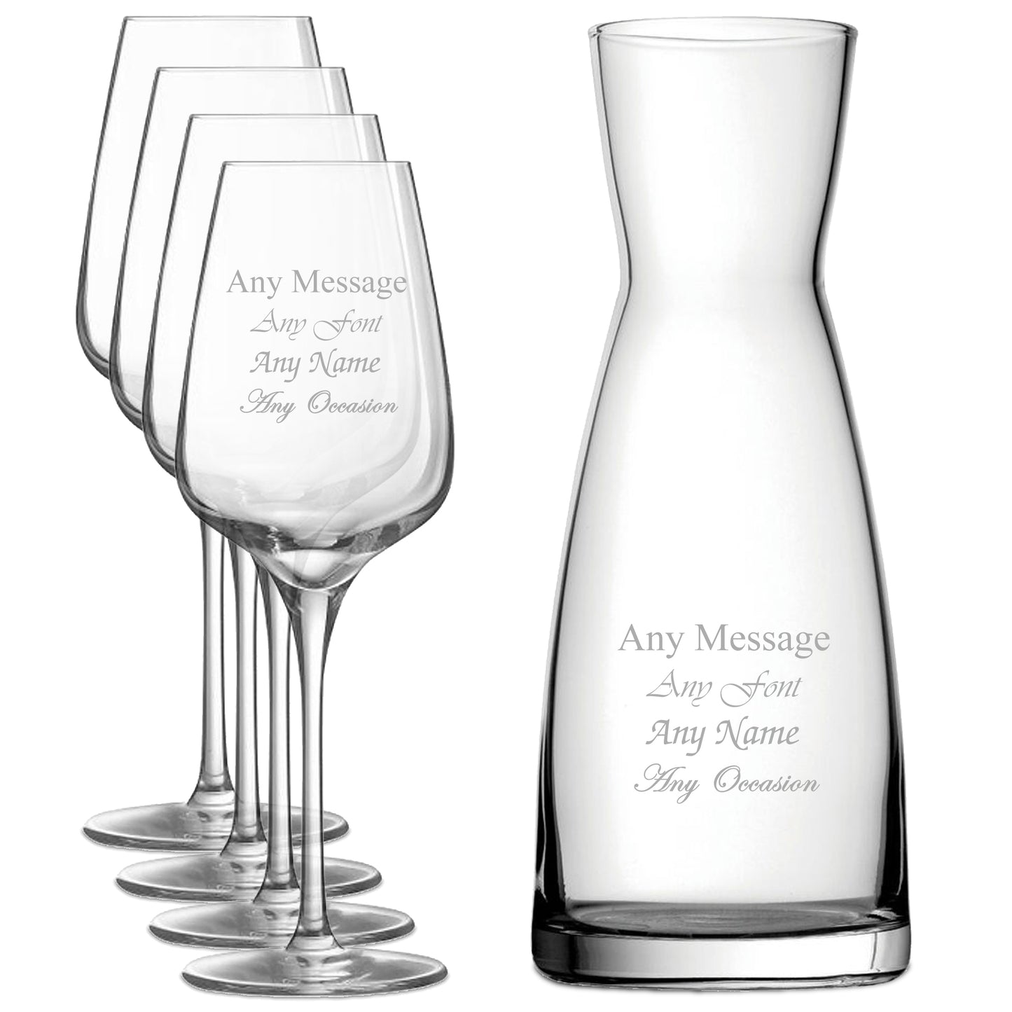 Personalised Engraved Set of 4 Sublym Wine Glass and Contemporary Carafe Set Image 1