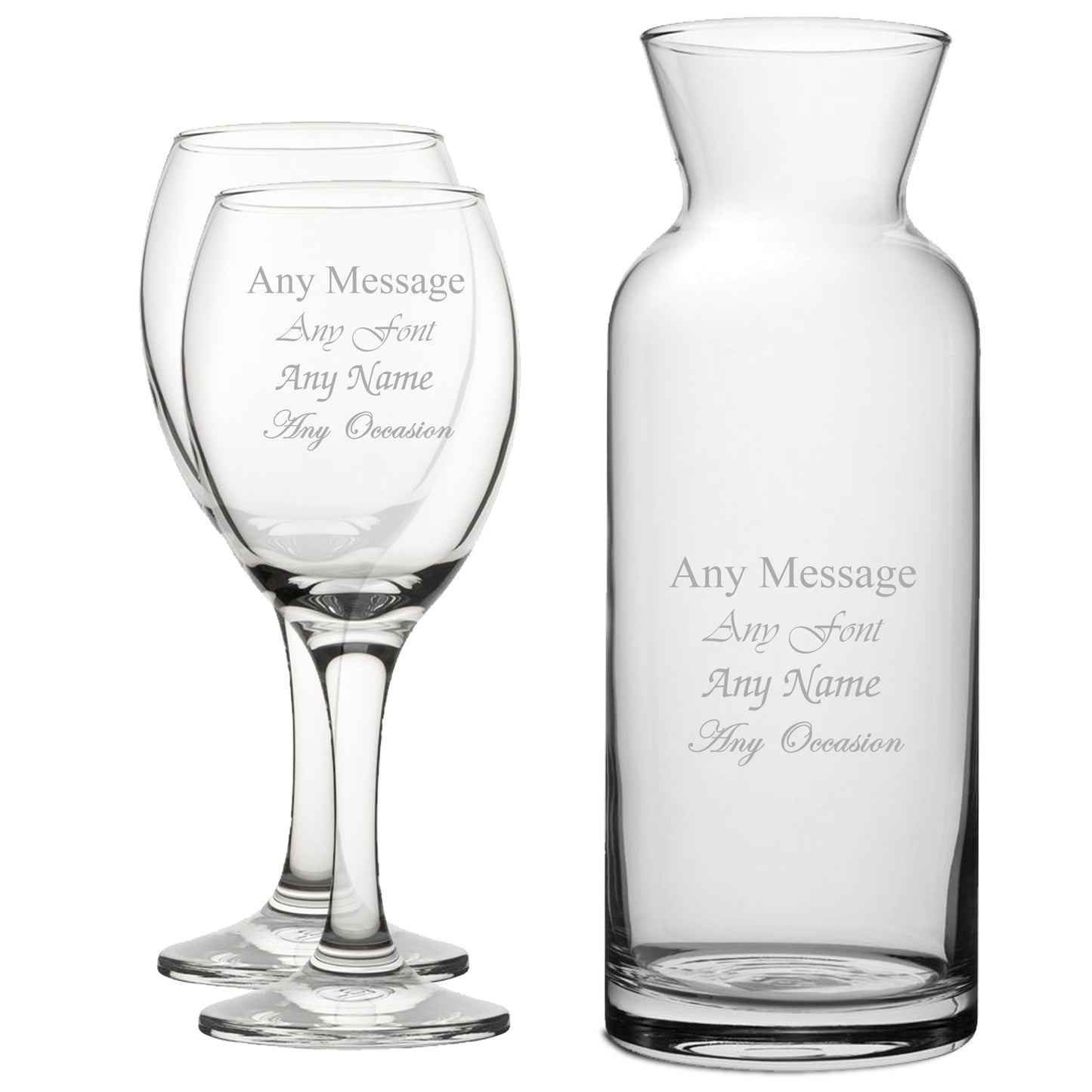 Personalised Engraved Set of 2 Pure Wine Glass and Village Carafe Set Image 1