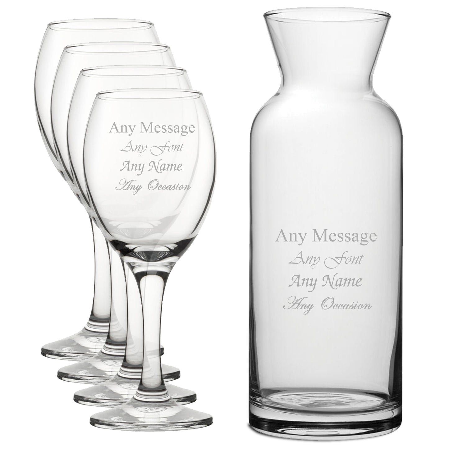 Personalised Engraved Set of 4 Pure Wine Glass and Village Carafe Set Image 1