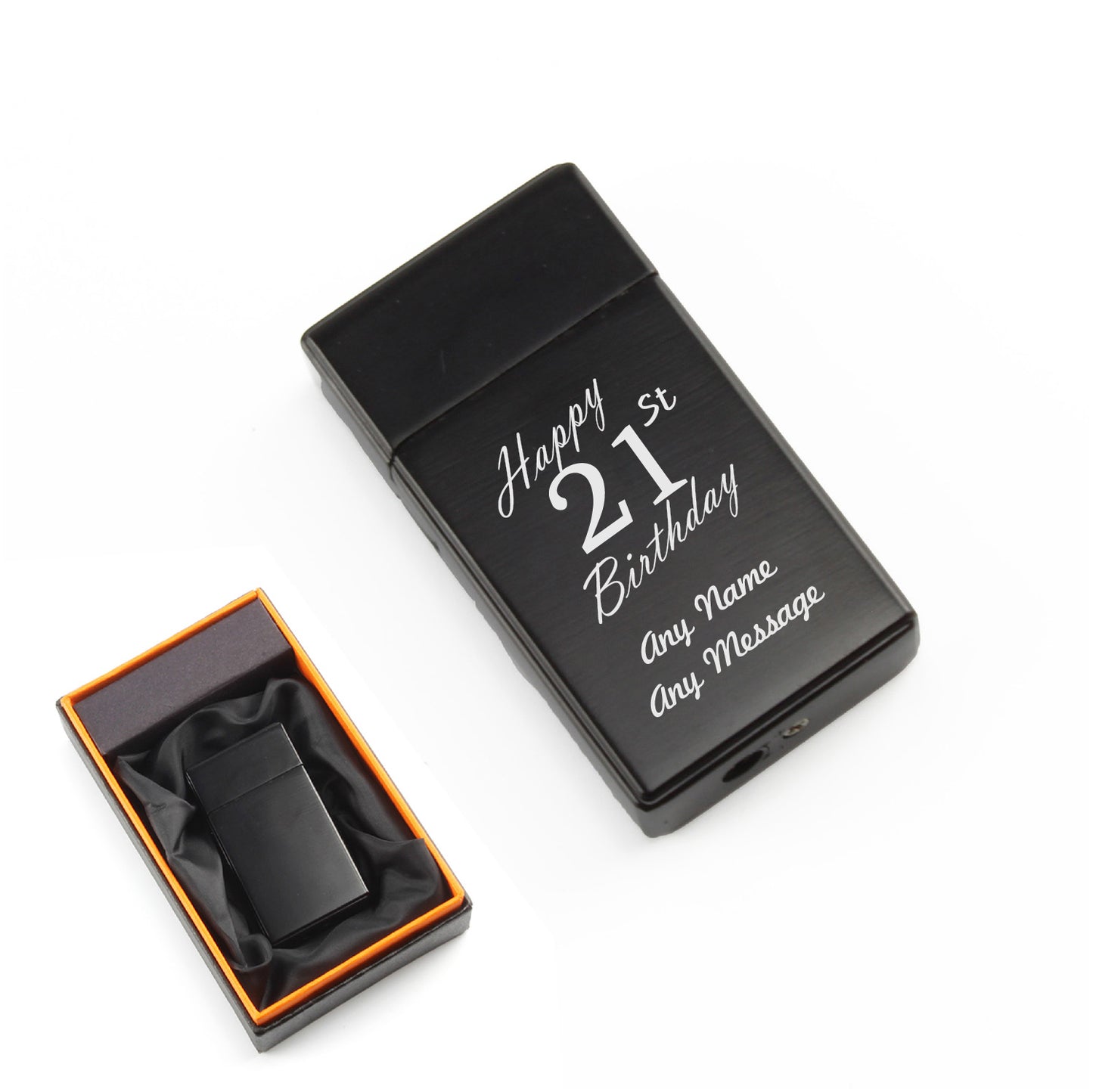 Engraved Jet Gas Lighter Black Happy 21st Birthday Gift Boxed Image 1