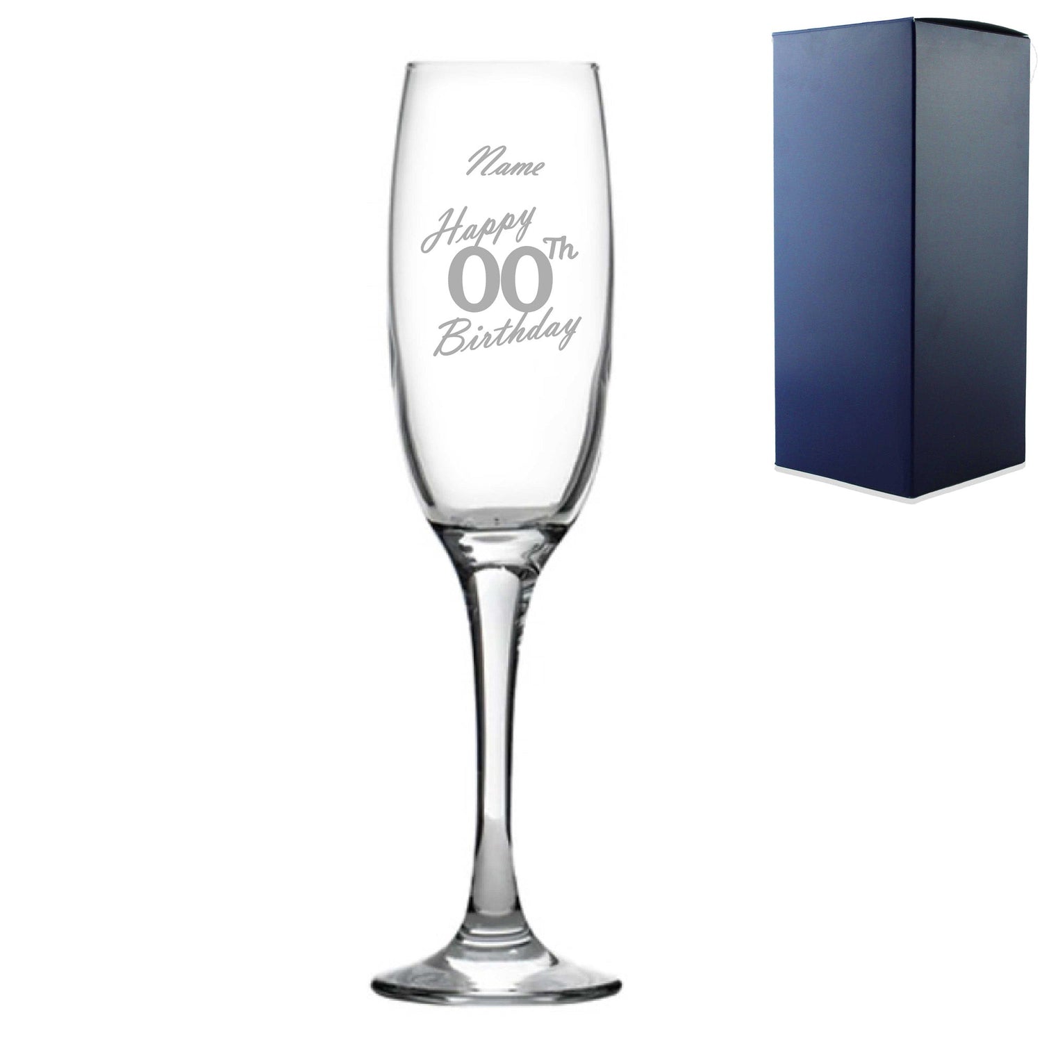 Engraved Champagne Flute Happy 20,30,40,50… Birthday Handwritten