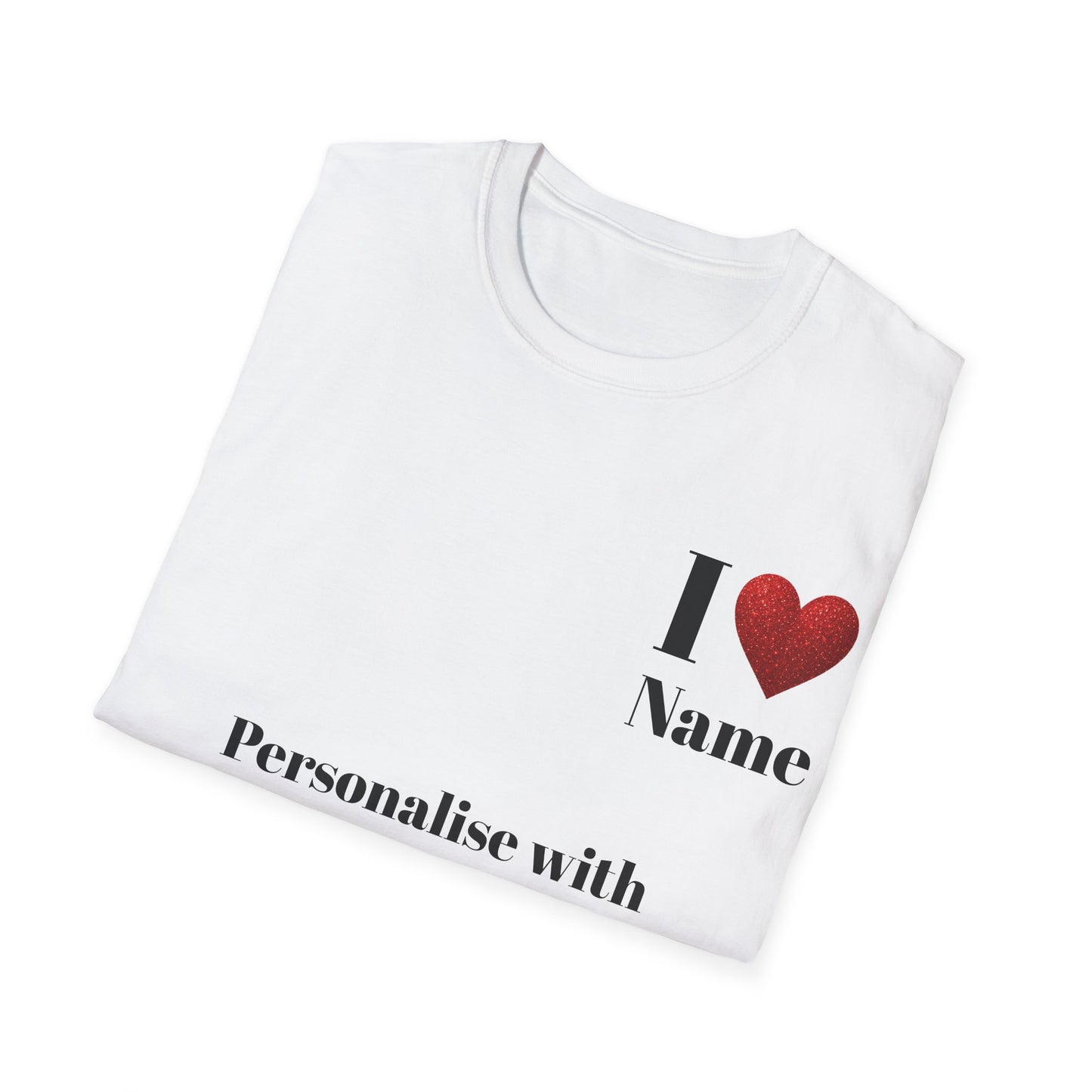 Personalised RED GLITTER Heart Design Unisex T-Shirt, Custom Name Tee,