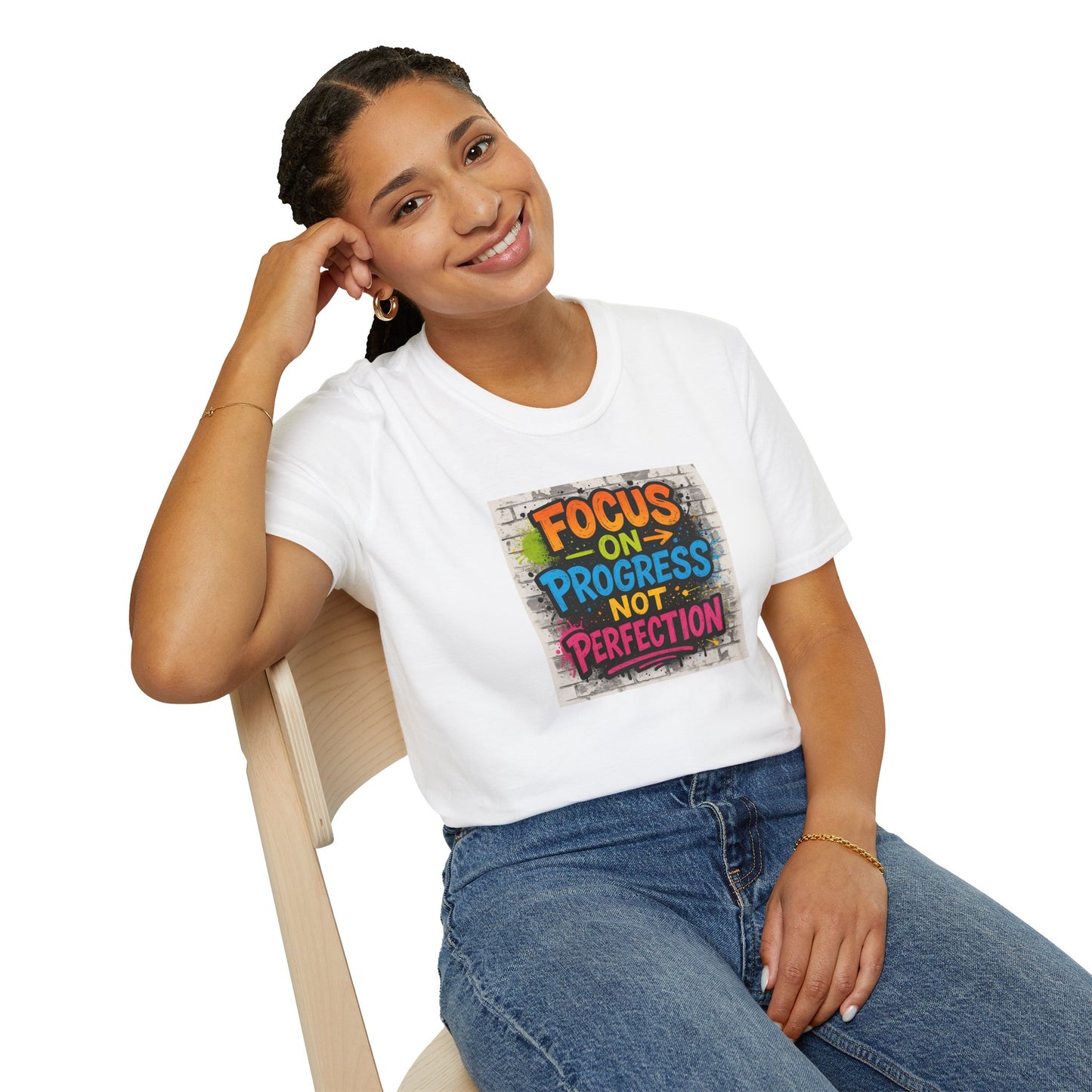 Motivational Graphic Unisex T-Shirt - Focus on Progress Not Perfection - Inspiring Gift