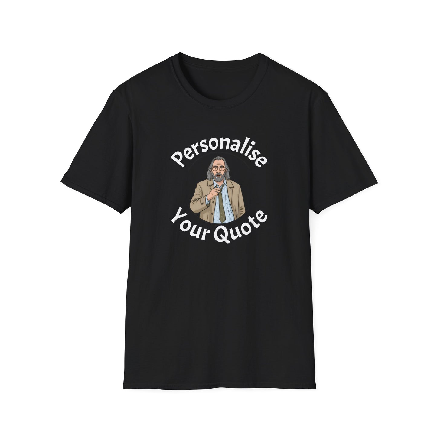 Personalised Jackson Lamb caricature black T-shirt with custom quote"
