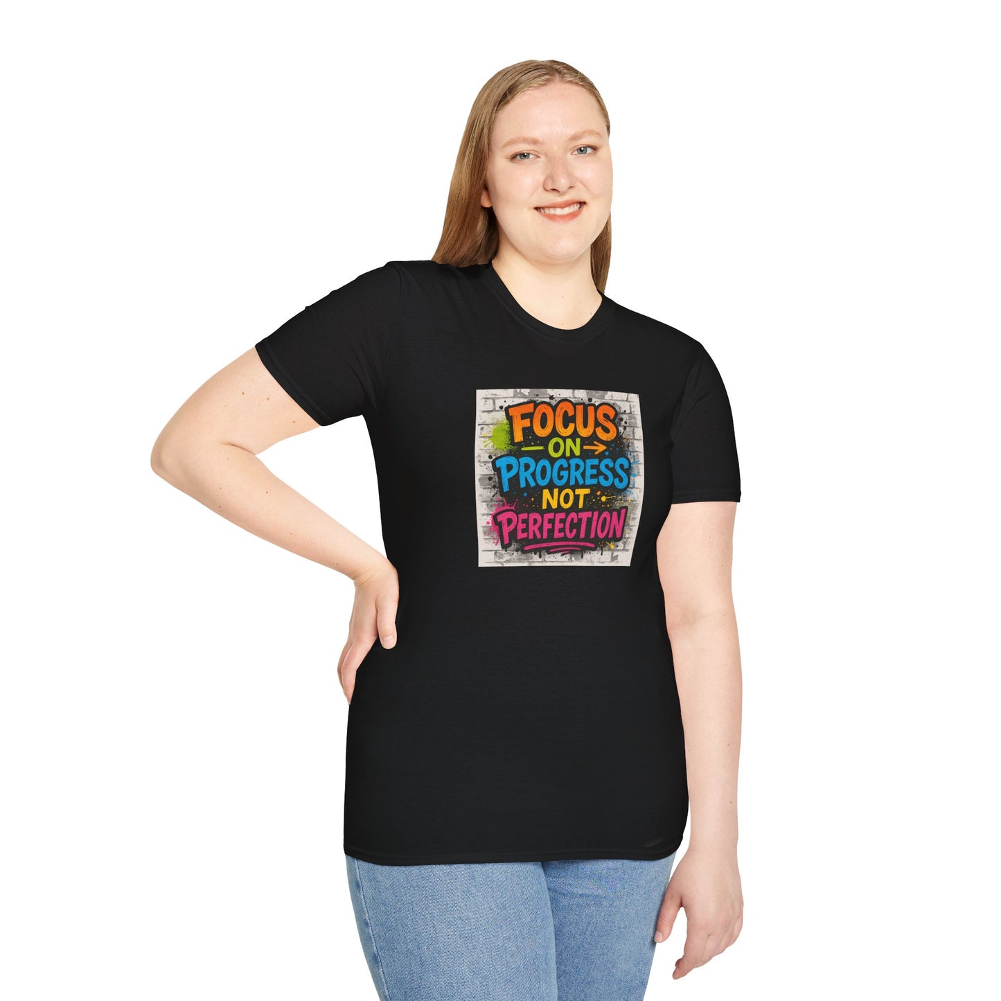 Motivational Graphic Unisex T-Shirt - Focus on Progress Not Perfection - Inspiring Gift