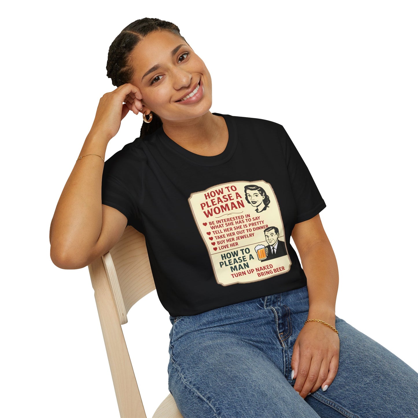 Funny Couples T-Shirt, How to Please A Woman, Unisex Softstyle
