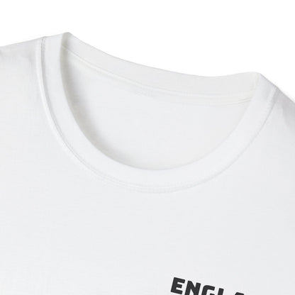 Close-up of a white t-shirt with 'ENGLAND' printed on it.