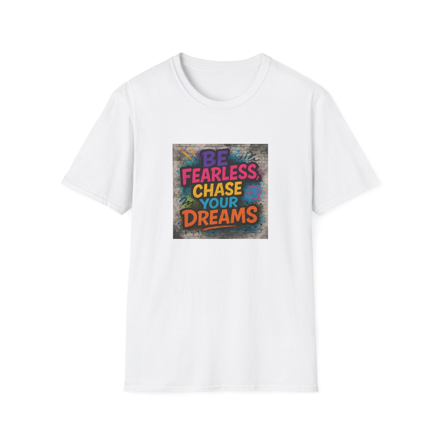White t-shirt with motivational quote on a white background