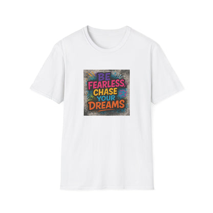 White t-shirt with motivational quote on a white background