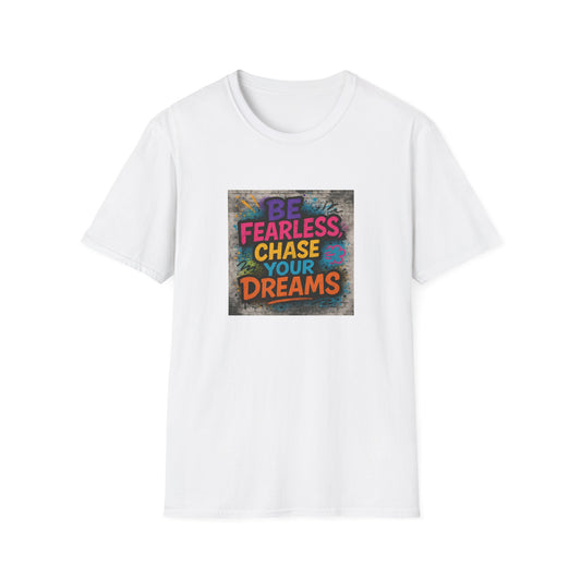 White t-shirt with motivational quote on a white background