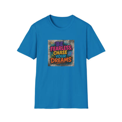 Blue t-shirt with motivational quote on a white background