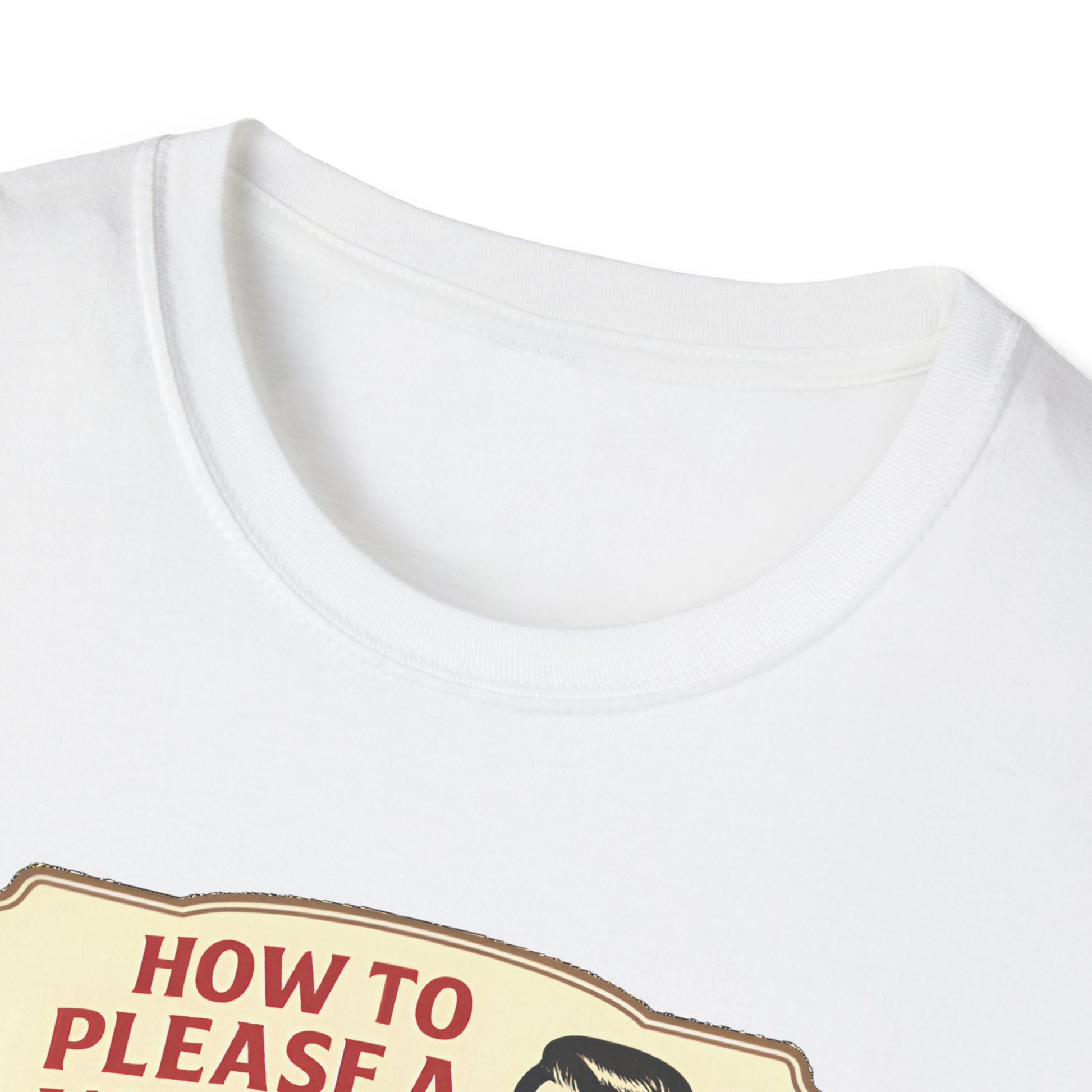 White t-shirt with a graphic design on a white background