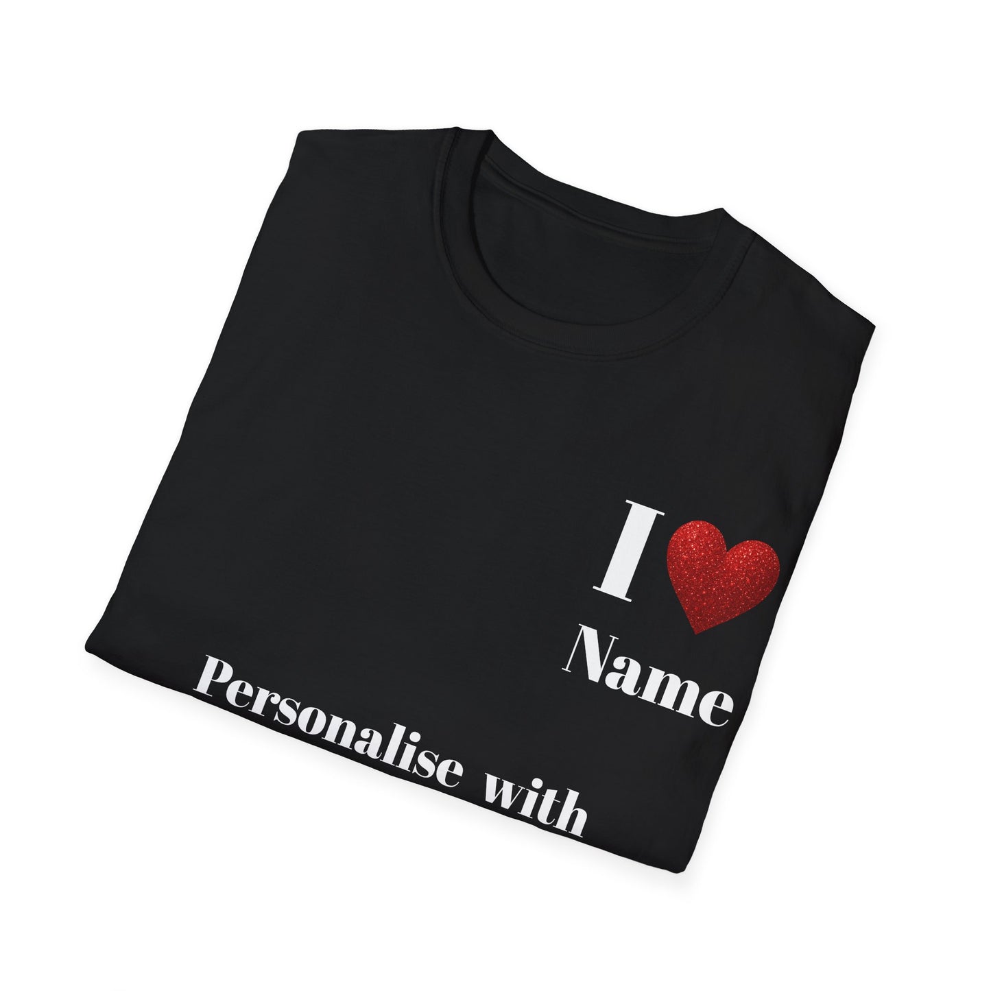 Personalised RED GLITTER Heart Design Unisex T-Shirt, Custom Name Tee,