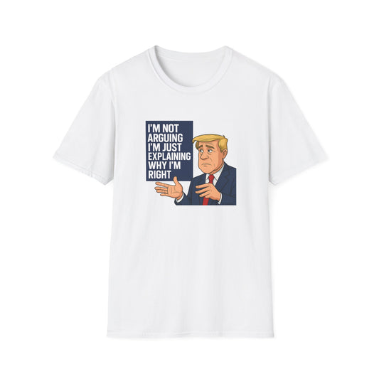 White t-shirt with a graphic of a person giving a thumbs-up and text on a white background