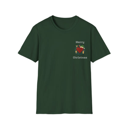 Green t-shirt with Christmas design on a white background