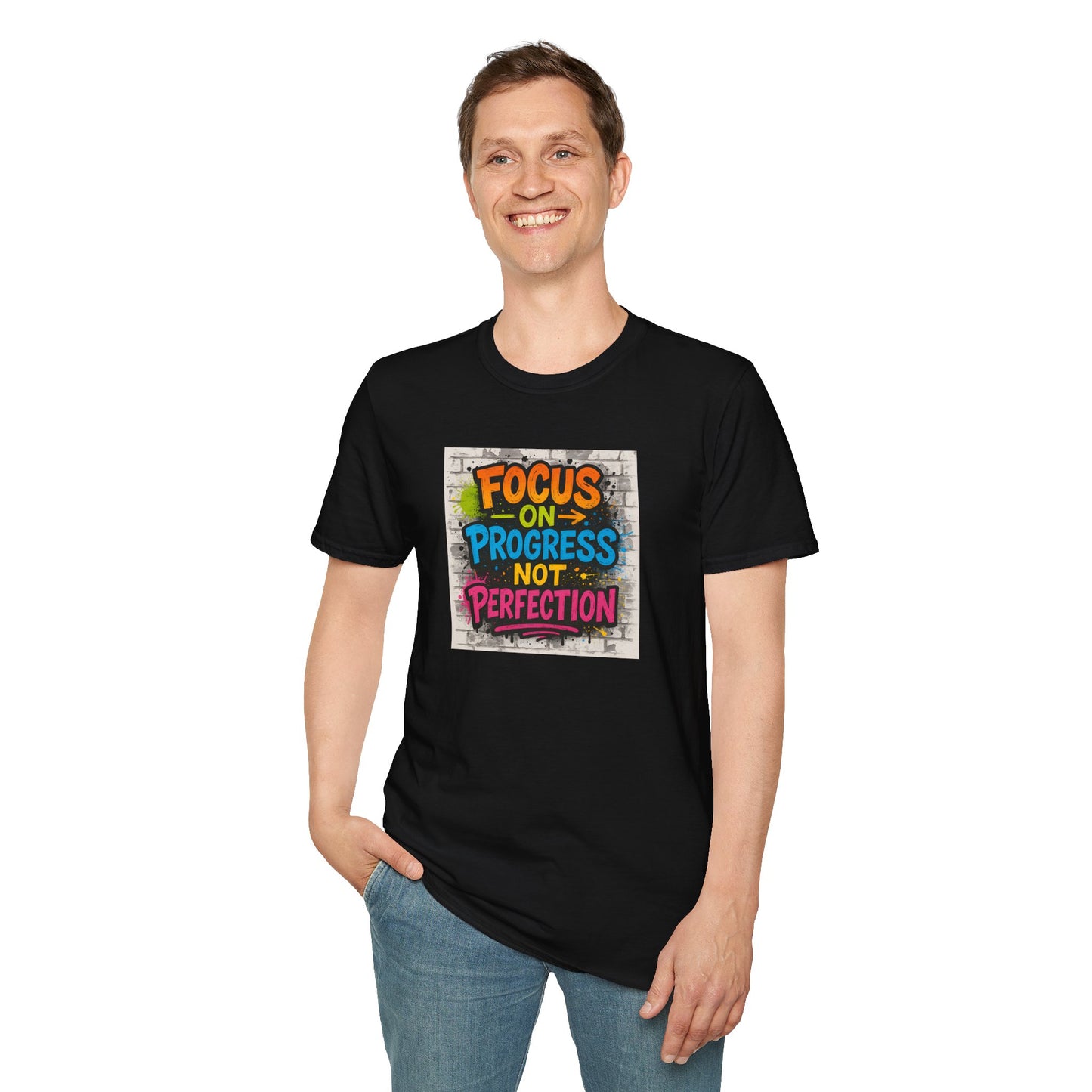 Motivational Graphic Unisex T-Shirt - Focus on Progress Not Perfection - Inspiring Gift
