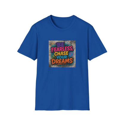 Blue t-shirt with motivational quote on a white background