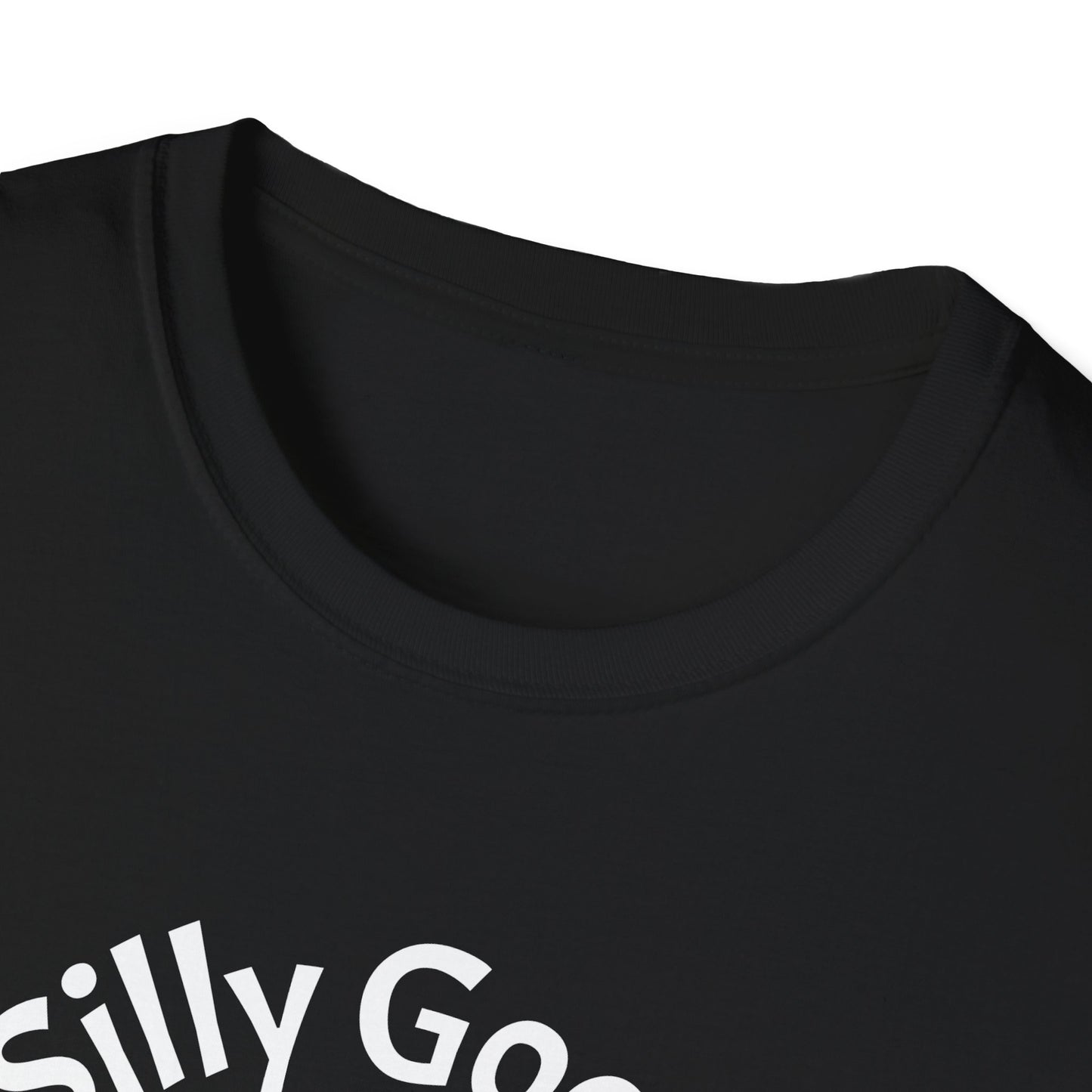 Black t-shirt with 'Silly Goose text on a black background