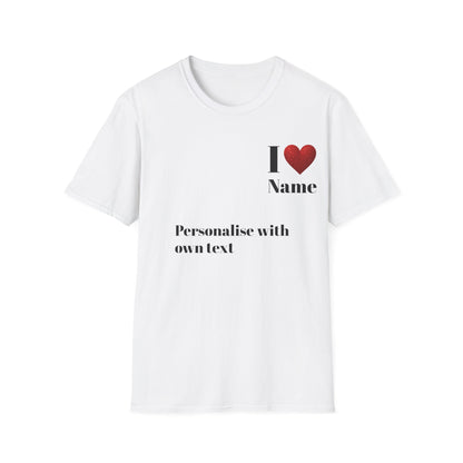 Personalised RED GLITTER Heart Design Unisex T-Shirt, Custom Name Tee,