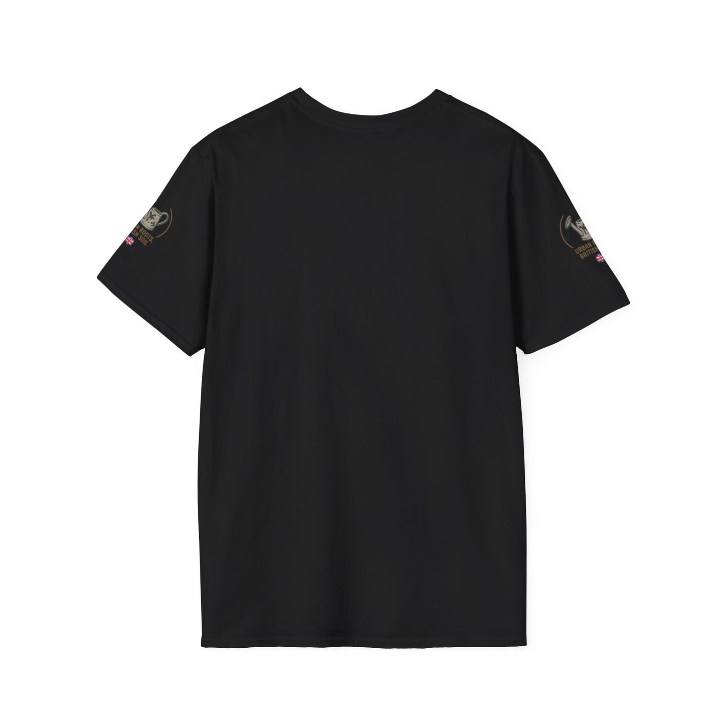 Black t-shirt with SLEEVE designs on a white background