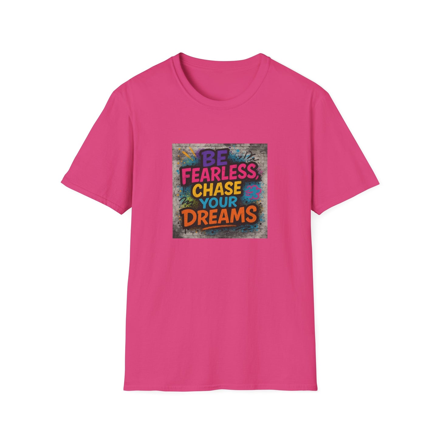 Pink t-shirt with motivational quote on a white background
