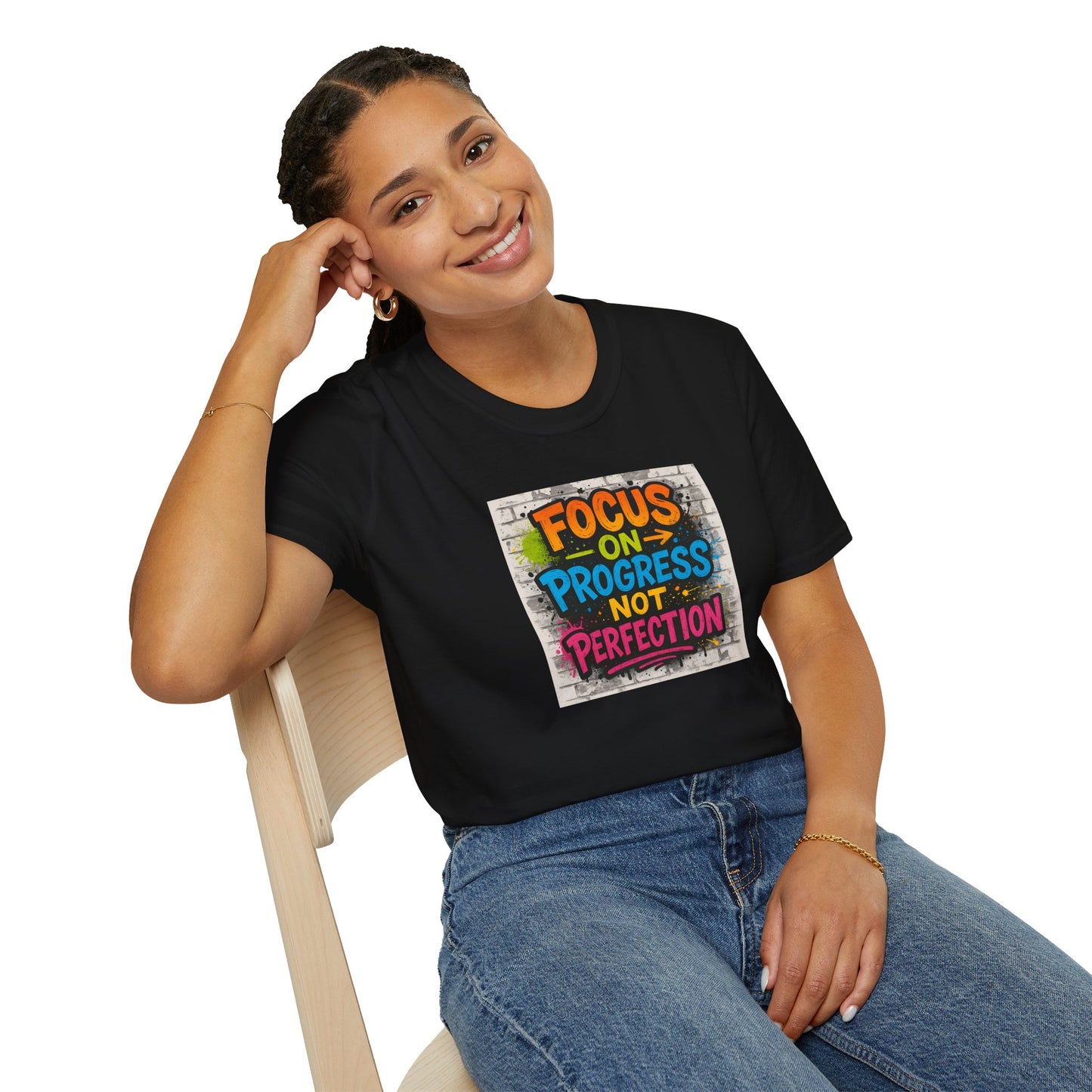 Motivational Graphic Unisex T-Shirt - Focus on Progress Not Perfection - Inspiring Gift