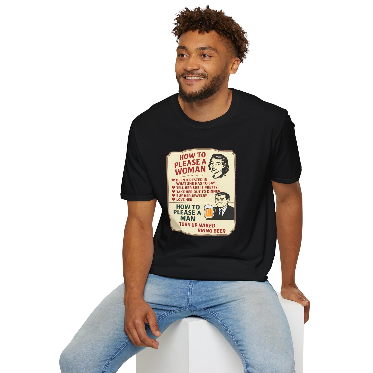 Funny Couples T-Shirt, How to Please A Woman, Unisex Softstyle