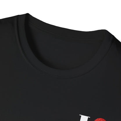 Personalised RED GLITTER Heart Design Unisex T-Shirt, Custom Name Tee,