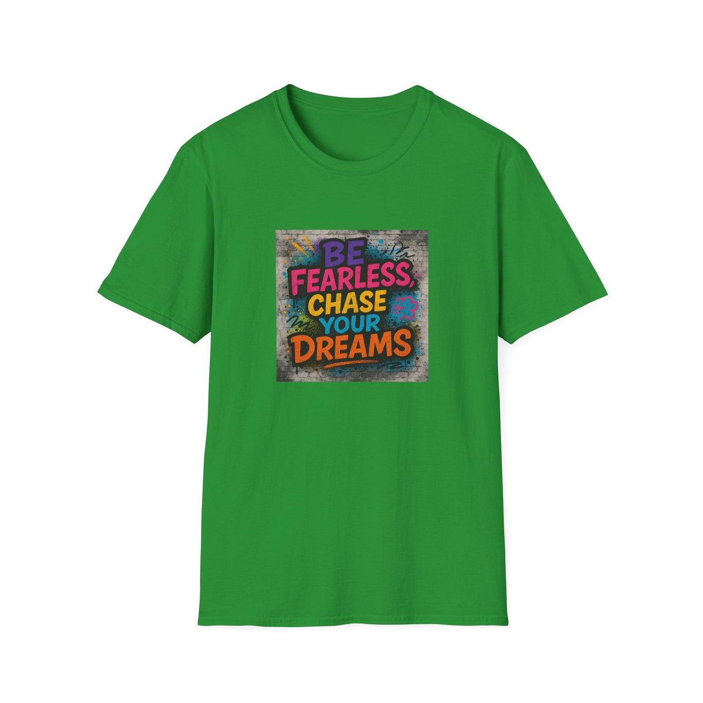 Green t-shirt with motivational quote on a white background