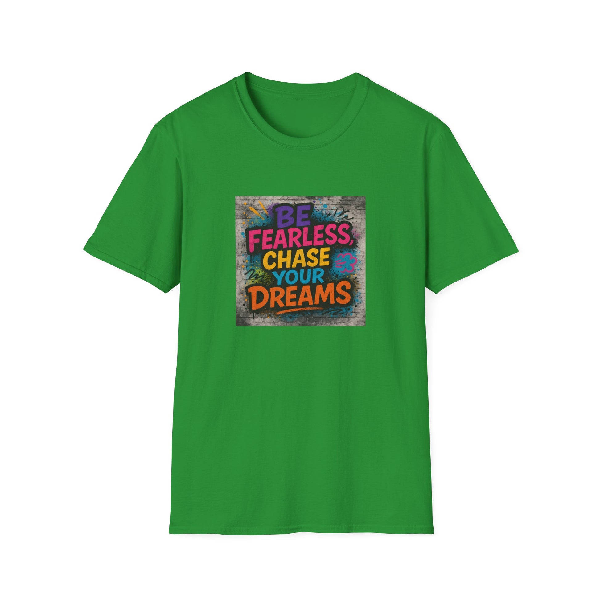 Green t-shirt with motivational quote on a white background