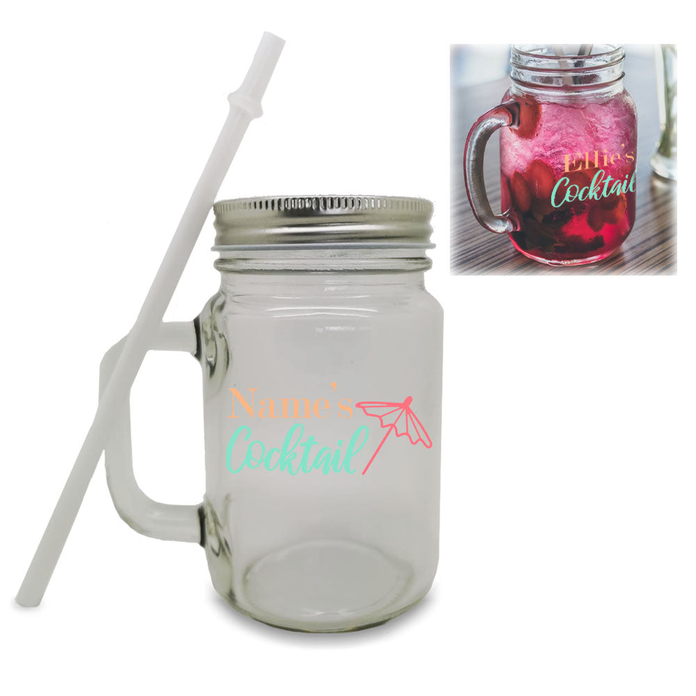 Colour Printed Mason Jar with Name's Cocktail Design Image 2