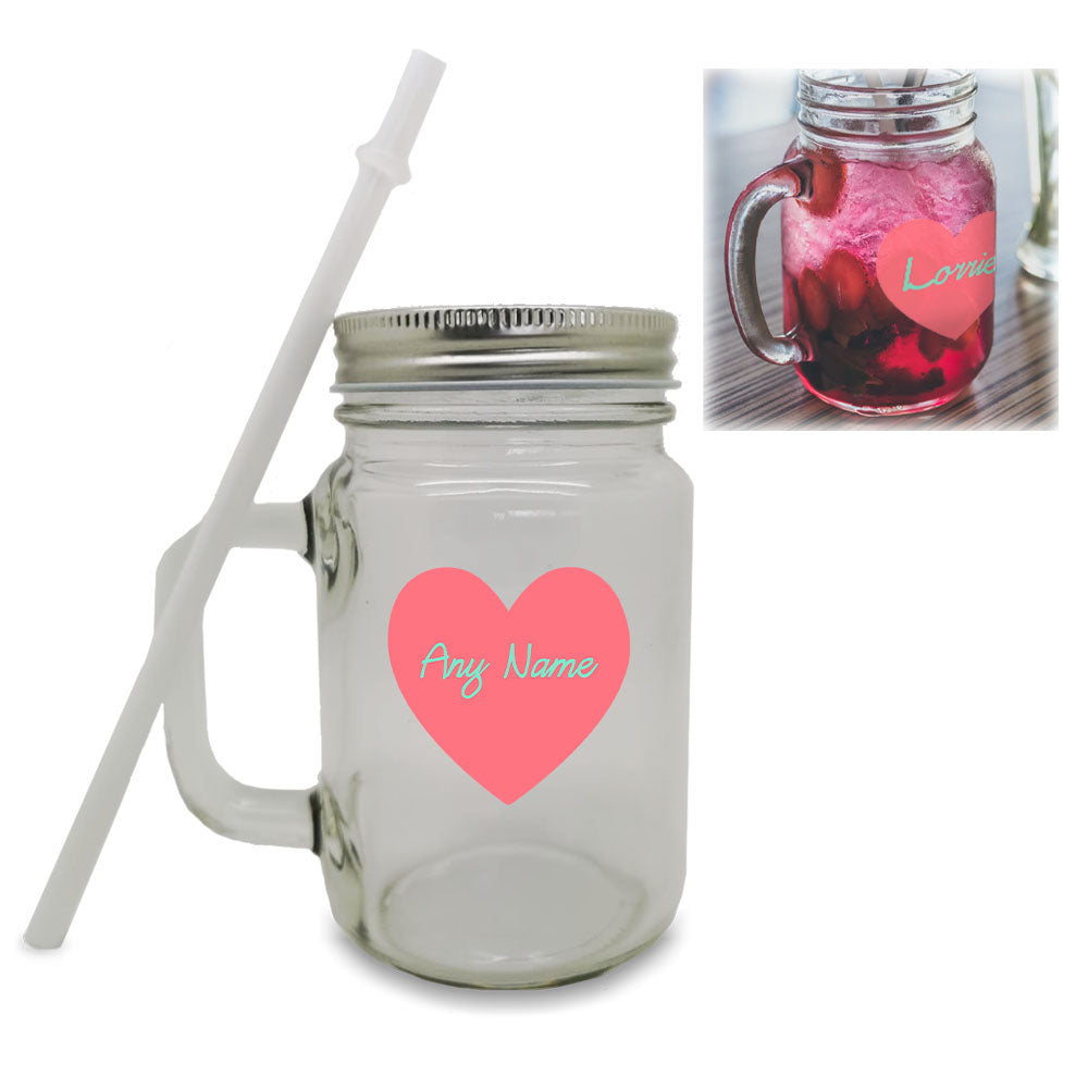 Colour Printed Mason Jar with Name in Heart Design Image 2