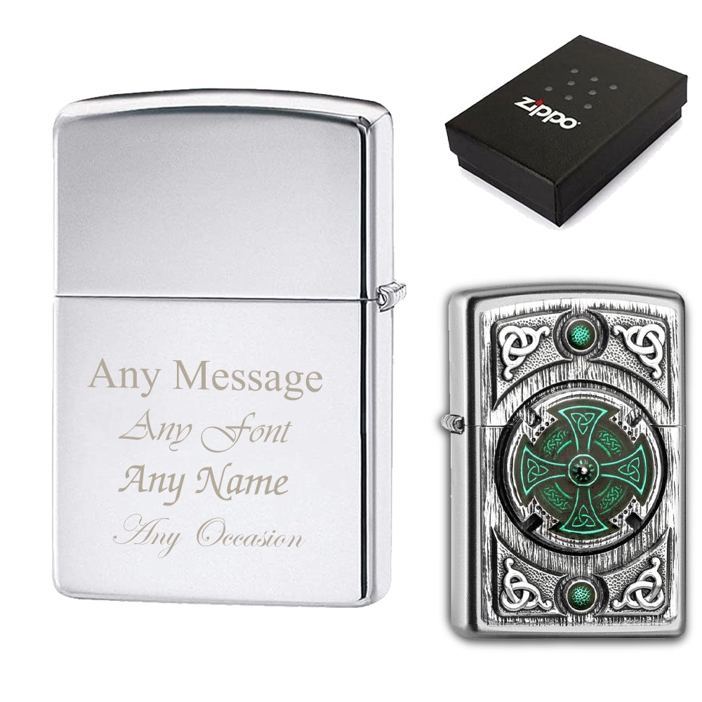 Engraved Celtic Green Cross Official Zippo Windproof Lighter Image 2