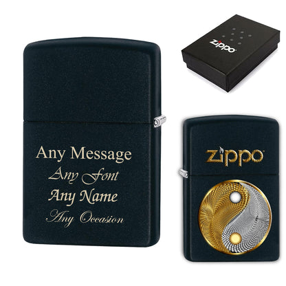 Engraved Gold and White Ying and Yang Official Zippo Windproof Lighter Image 2