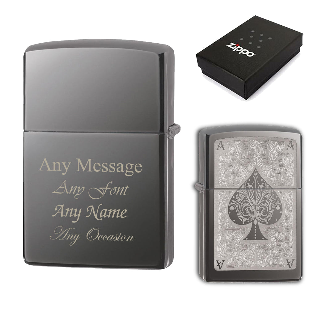 Engraved Filigree Ace of Spades Official Zippo Windproof Lighter Image 1