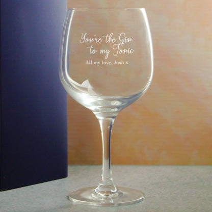 Engraved Spanish Gin Copa Balloon Glass with You're the Gin to My Tonic Design, Personalise with Any Message Image 4