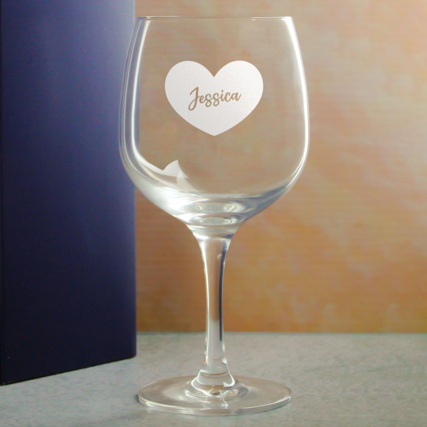 Engraved Spanish Gin Copa Balloon Cocktail Glass with Name in Heart Design, Personalise with Any Name Image 4