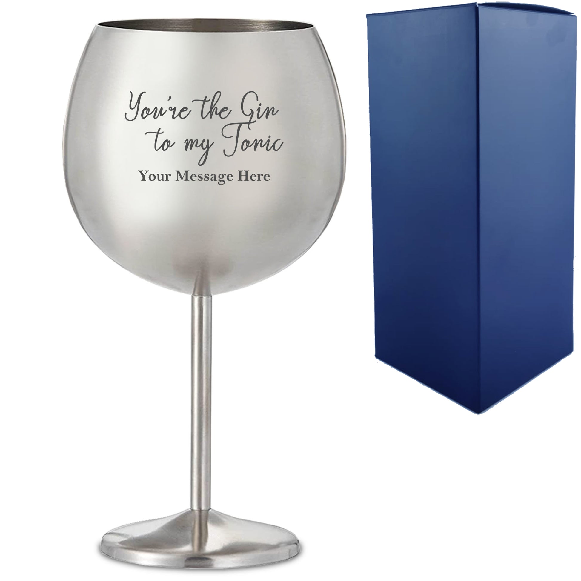 Engraved Metal Gin Balloon Glass with You're the Gin to My Tonic Design, Personalise with Any Message Image 1