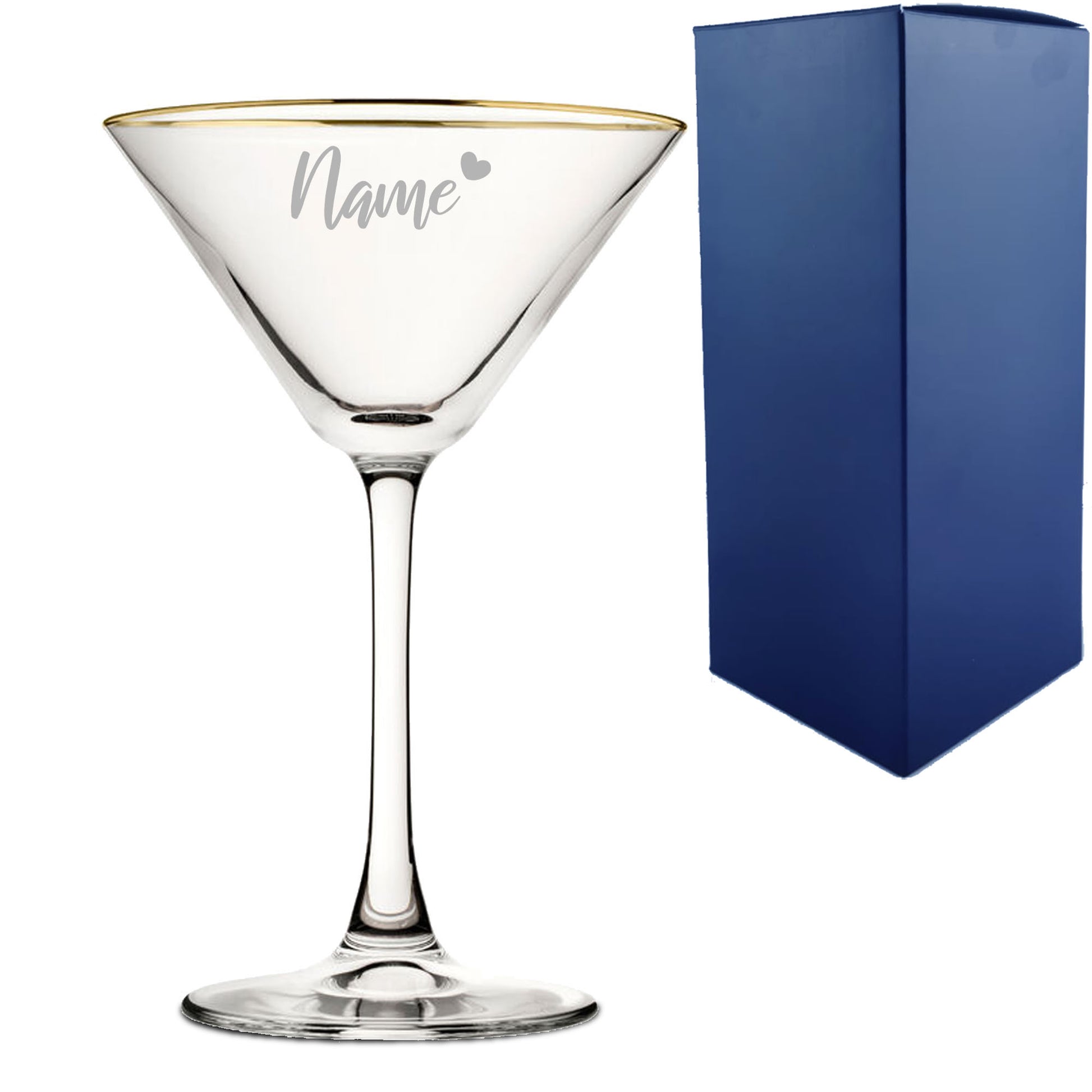 Engraved Gold Rim Martini Cocktail Glass with Name with Heart Design, Personalise with Any Name Image 1