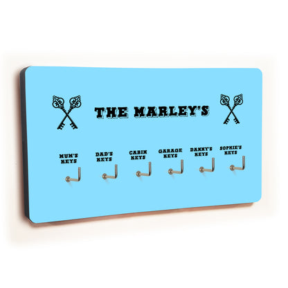 Personalised Novelty Blue 6 hook key holder - Cross keys Image 1