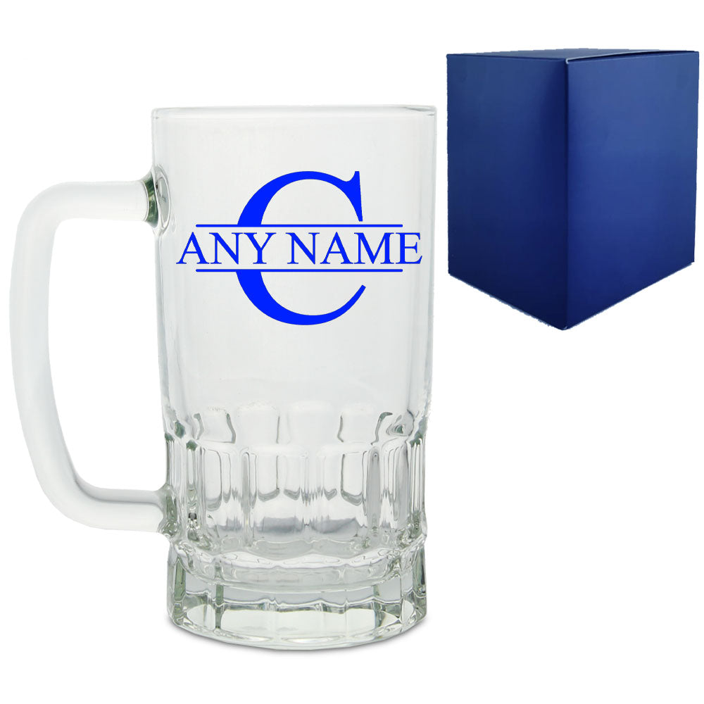 Personalised Glass Tankard, with Name and Initial Design Image 2