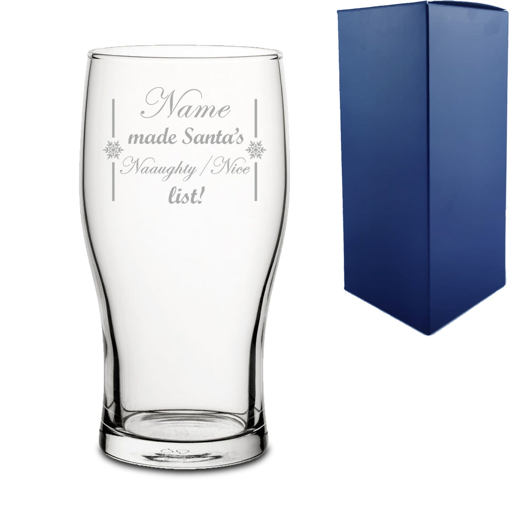 Engraved Novelty Christmas Pint Glass "Name made Santa's Naughty/Nice list!" With Gift Box Image 2