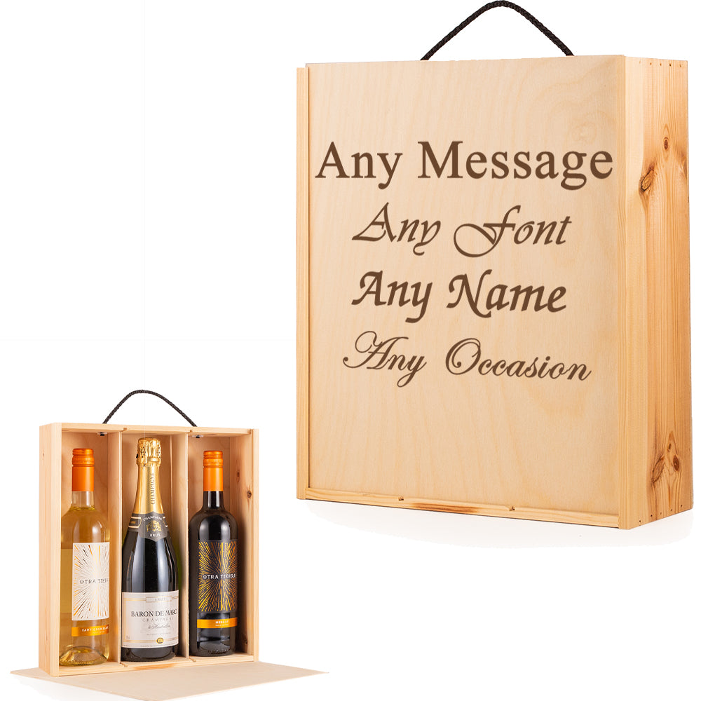 Engraved 3 Bottle Wooden Wine Box Image 1