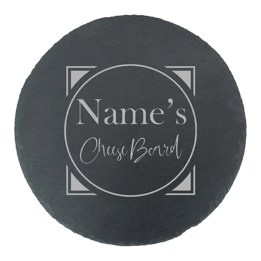 Engraved Round Slate Cheeseboard with Name's Cheeseboard with Circle Design Image 1